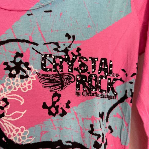 Christian Audigier Crystal Rock Y2K Shirt Womens Small Tokyo Sun Cherry Blossom - Picture 8 of 16